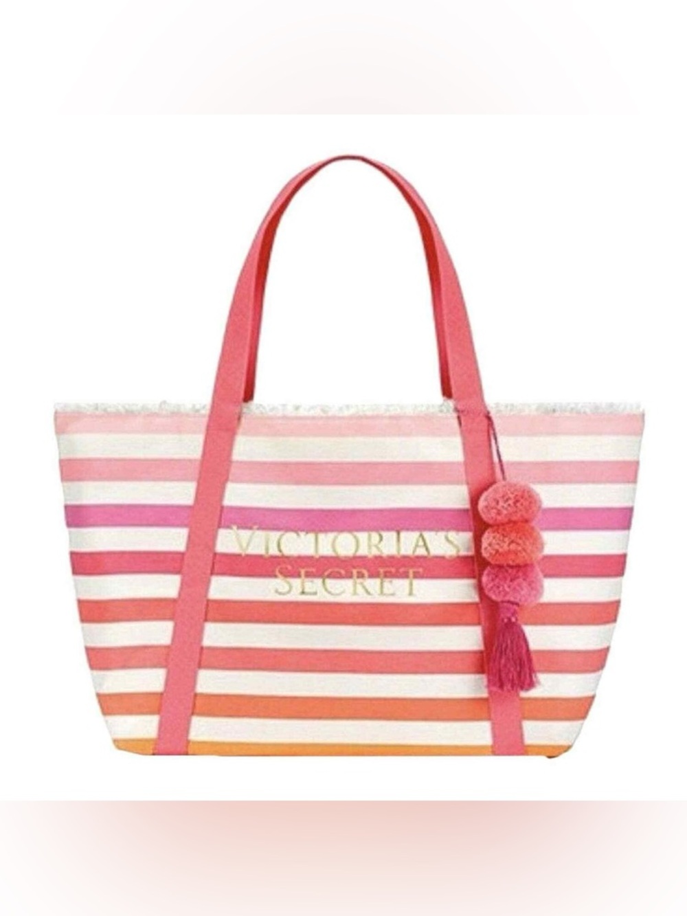 Victoria's Secret Pink, Coral & White Ombré Striped Canvas Tote